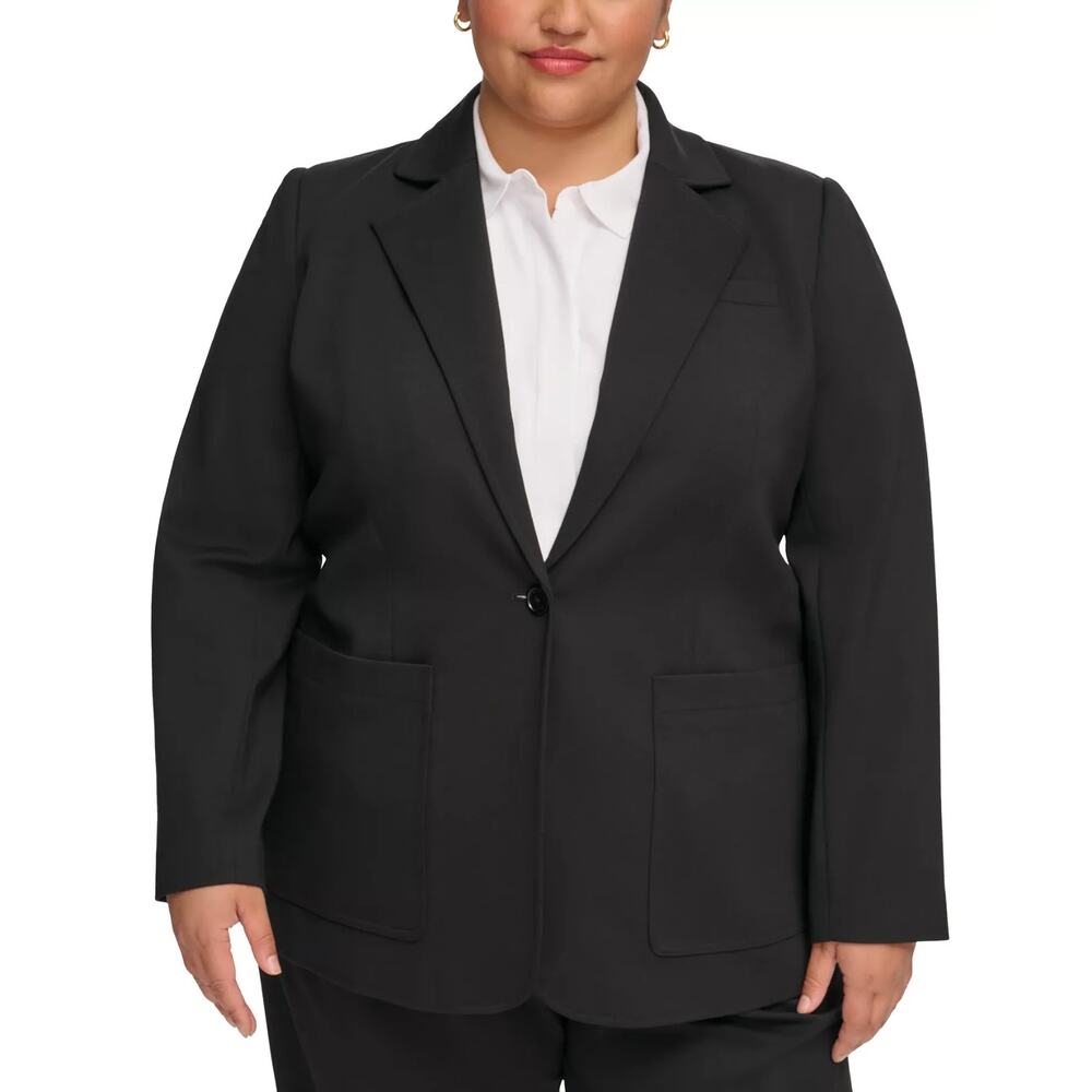 Calvin Klein Plus Size Notched-Collar One-Button Jacket Black Size 14W 1728
